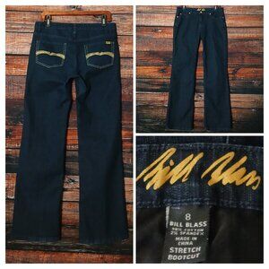 Bill Blass Jeans 8 Boot Cut Mid Rise Dark Wash Blue Sequin Embellished Stretch